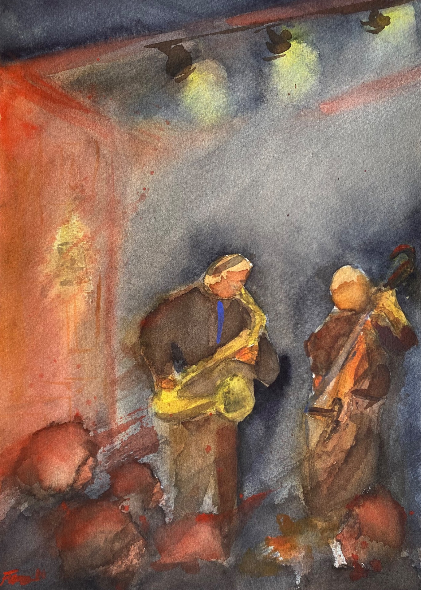 "Jazz duon" Akvarell på papper, 26 x 36 cm, Signerat original - Pris: 3200kr