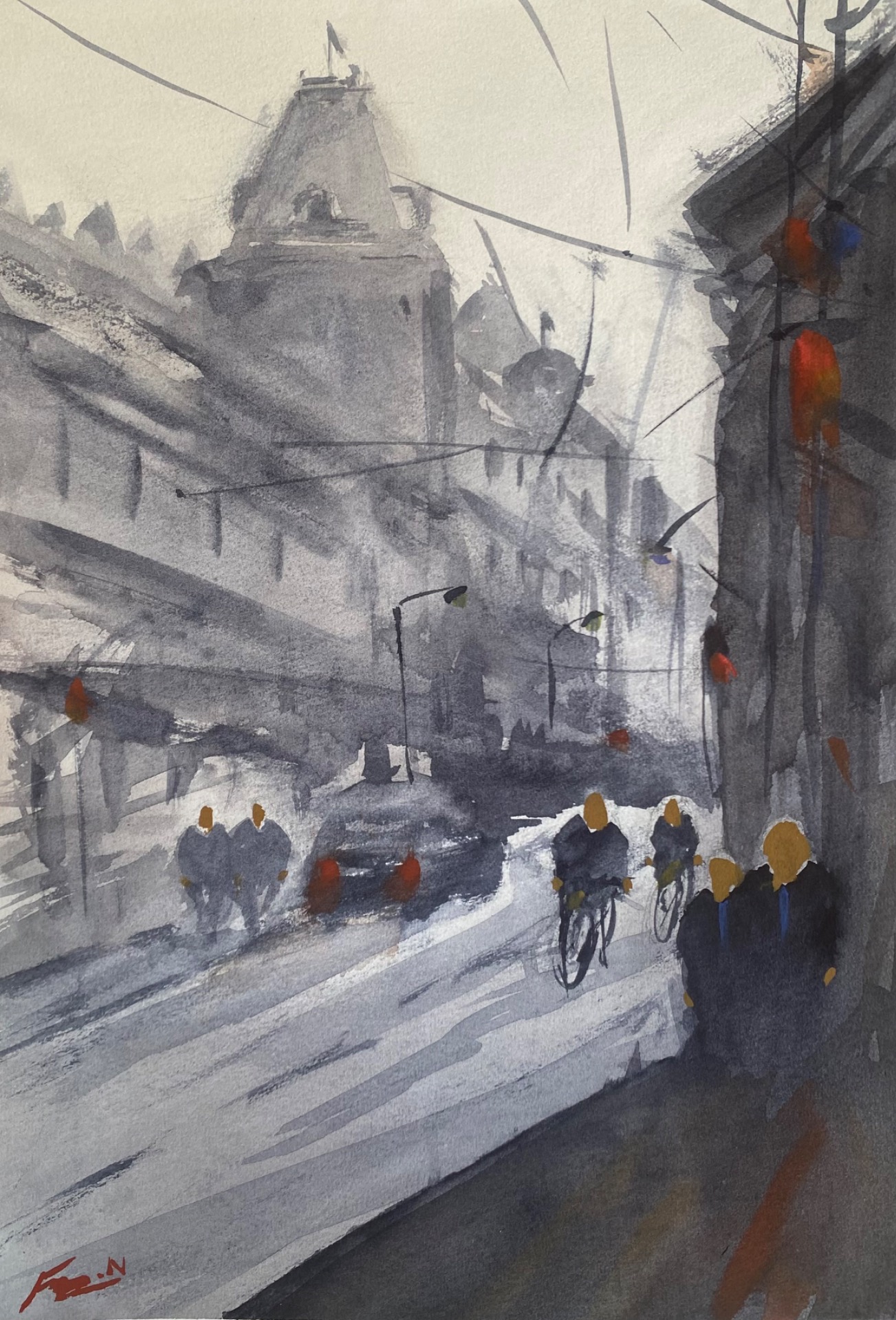 "På väg till jobbet" Akvarell på papper, 29,7 x 42cm, Signerat original - Pris: 4000kr