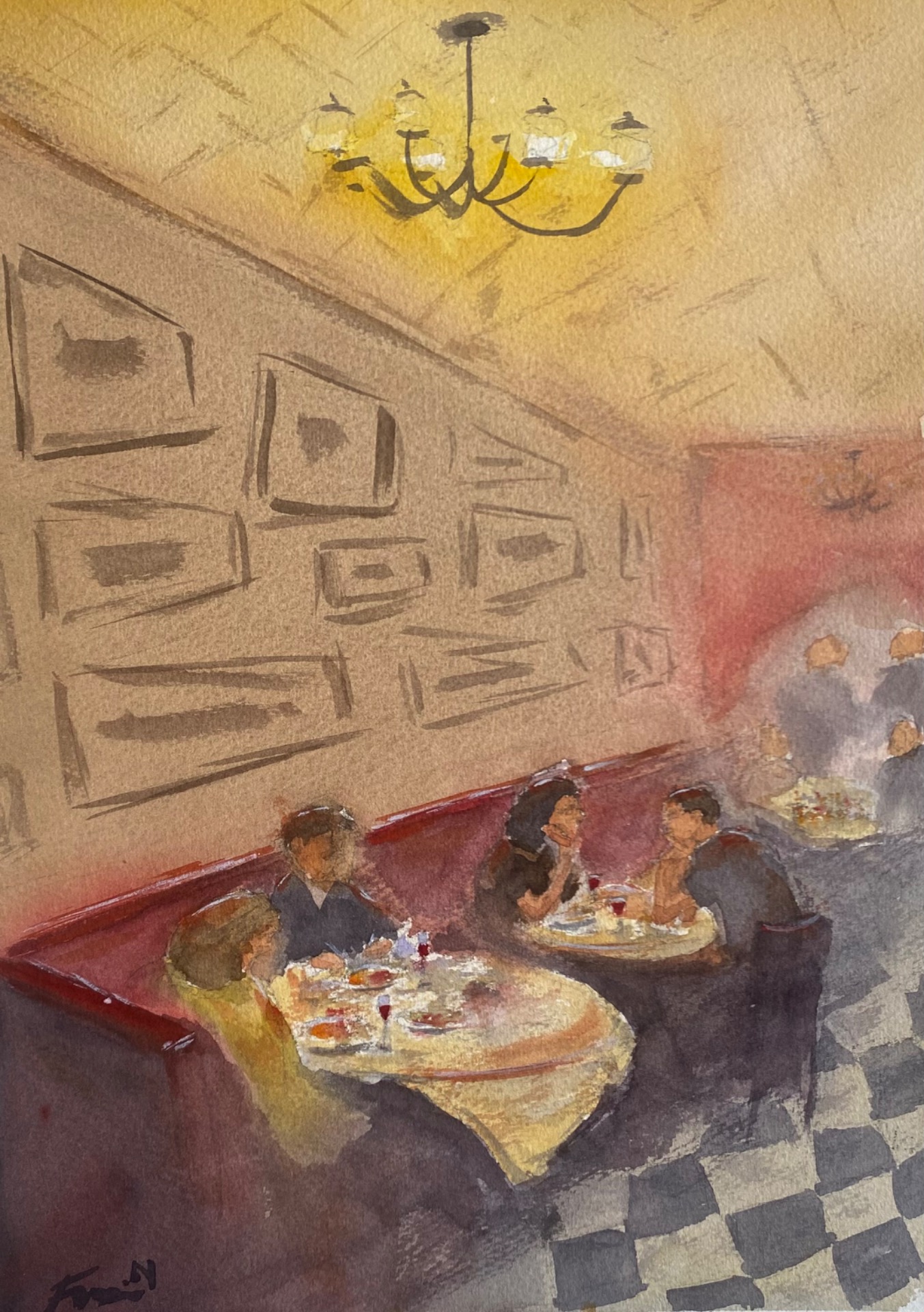 "Bord för två" Akvarell på papper, 26 x 36cm, Signerat original - Pris: SÅLD