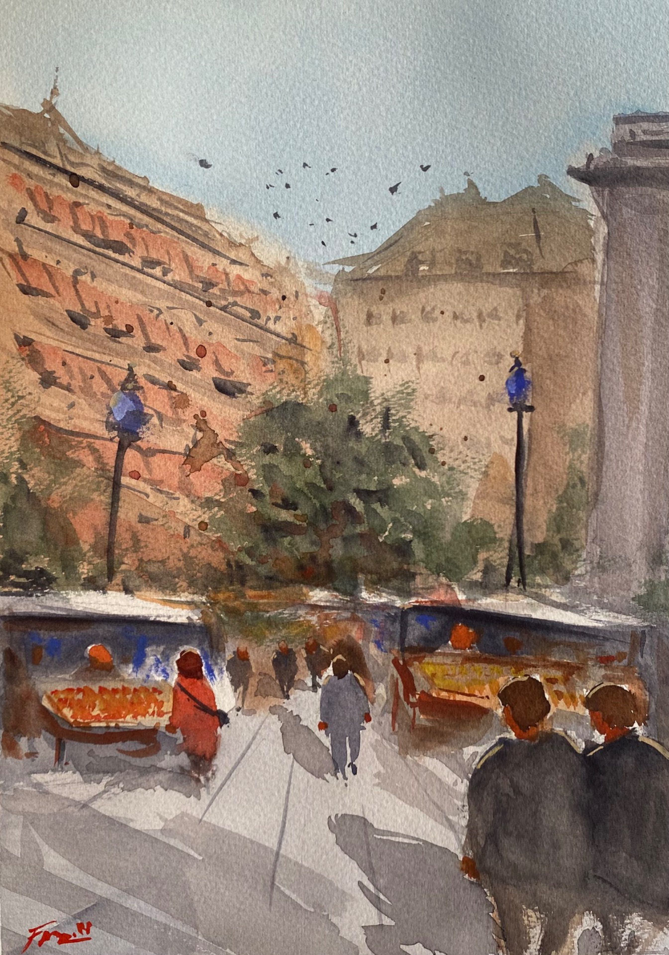 "Hötorgets marknad" Akvarell på papper, 26 x 36cm, Signerat original - Pris: 2800kr